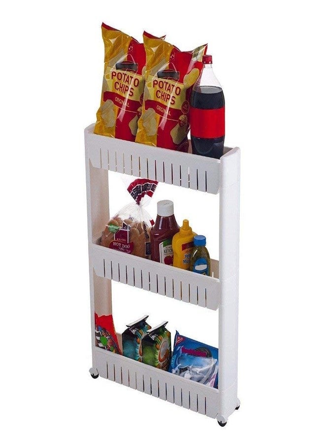 Divik 3 Layer Slim Side Space Saving Storage Organizer Rack Shelf with Wheels for Easy Movement Spice Bottle Rack Trolley Cart for Dining, Kitchen, Bathroom Standing Shelf (1Pcs) - Image 5